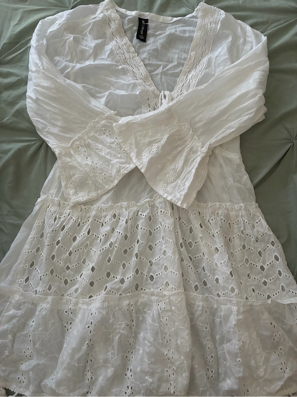 Me 2 Magic White Eyelet Tie-Front Mini Dress